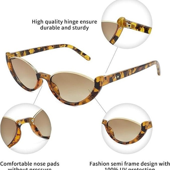 Tortoise Shell Leopard Print Oval Cat Eye Round Gold Rim Sunglasses - Picture 2 of 3